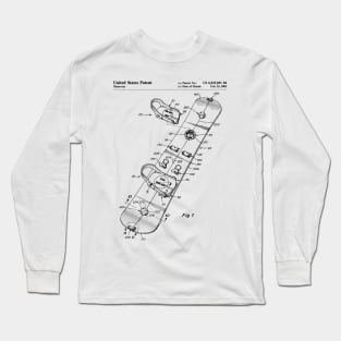 Snowboard Patent - Snowboarding Art - Black And White Long Sleeve T-Shirt